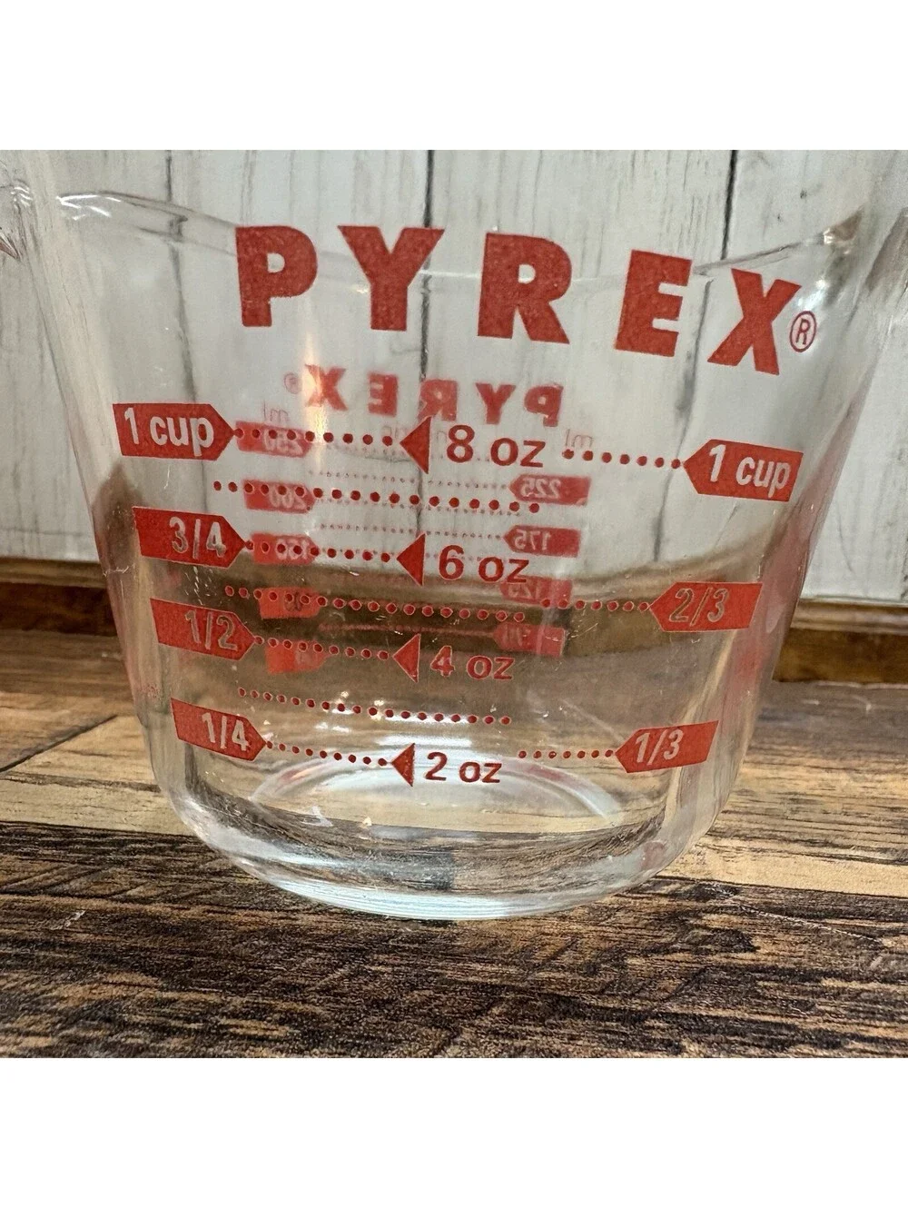 Vintage PYREX One Cup/250ml Measuring Cup Clear Glass Red Lettering J18 USA